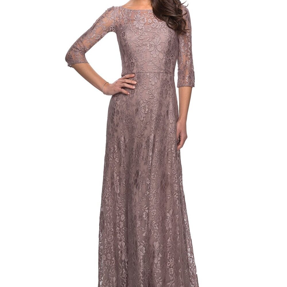 NWT La Femme 27857 Lace Mother of the Bride Dress Cocoa Size 14